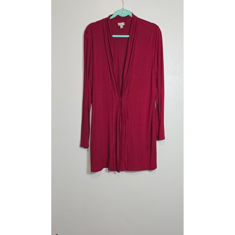 J. Jill Stretch Red Cardigan XL Draped Open Front Hook Eye Long Sleeve Tunic